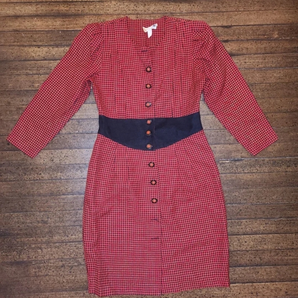 Vintage Success Plaid Secretary Dress